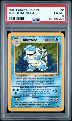 1999 POKEMON BASE SET UNLIMITED #2 BLASTOISE-HOLO PSA 6 - Image 1