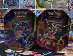 Pokemon TCG Sealed Mega Charizard Y & Mega Charizard X tins (2 tins) - Image 1