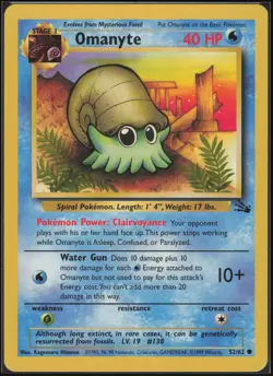 Omanyte 52/62 Common Fossil Pokemon Near Mint - Image 1