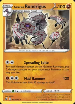 Pokemon Galarian Runerigus (102/236) Rebel Clash LP REVERSE HOLO - Image 1