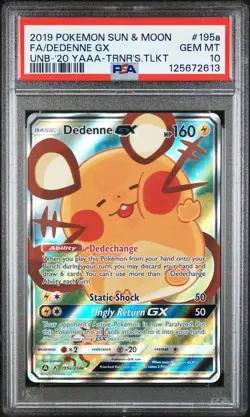 2019 POKEMON SUN & MOON UNBROKEN BONDS #195A FULL ART/DEDENNE GX PSA 10 - Image 1