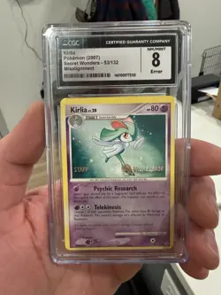 Kirlia STAFF (Prerelease) PROMO 53/132 Diamond and Pearl CGC 8 ERROR Pokemon TCG - Image 1