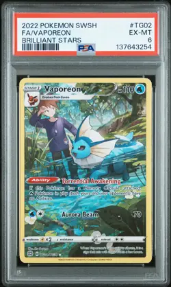 2022 POKEMON SWORD & SHIELD BRILLIANT STARS #TG02 FULL ART/VAPOREON PSA 6 - Image 1