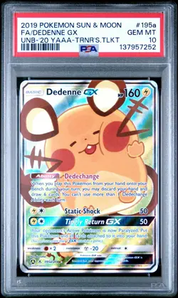 2019 POKEMON SUN & MOON UNBROKEN BONDS #195A FULL ART/DEDENNE GX PSA 10 - Image 1
