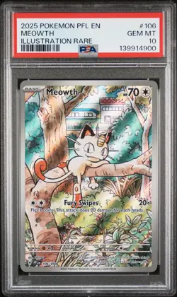 2025 POKEMON PFL EN-PHANTASMAL FLAMES ILLUSTRATION RARE #106 MEOWTH PSA 10 - Image 1