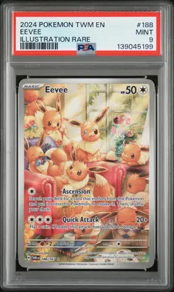 2024 POKEMON TWM EN-TWILIGHT MASQUERADE ILLUSTRATION RARE #188 EEVEE PSA 9 - Image 1