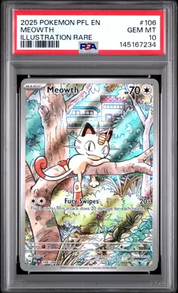 2025 POKEMON PFL EN-PHANTASMAL FLAMES ILLUSTRATION RARE #106 MEOWTH PSA 10 - Image 1