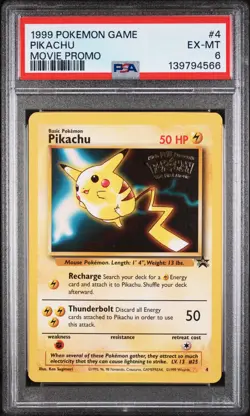 PSA 6 EX-MT Pikachu # 4 WB Movie WOTC Black Star PROMO Pokemon Card - Image 1