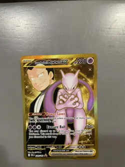 Pokemon Team Rockets Mewtwo EX Gold Full Art Holo Card 240/182 Destined Rivals - Image 1