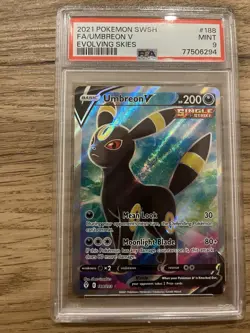 2021 POKEMON SWORD & SHIELD EVOLVING SKIES #188 FULL ART/UMBREON V PSA 9 - Image 3