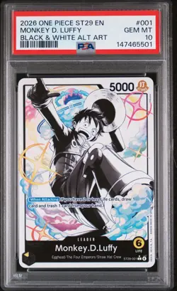 2026 One Piece English Monkey D Luffy ST29-001 Black & White Alt Art PSA 10 💎 - Image 1