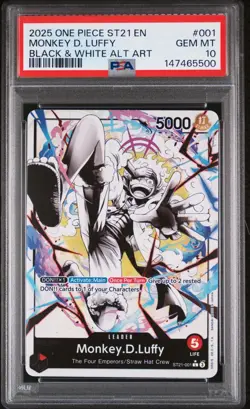 2025 One Piece English Monkey D Luffy ST21-001 Black & White Alt Art PSA 10 GEM - Image 1