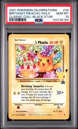 PSA 10 BIRTHDAY PIKACHU 24 CELEBRATIONS CLASSIC COLLECTION POKEMON 🎂 - Image 1