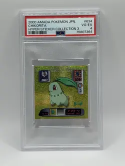 Pokemon Amada Hyper Sticker Collection Part 3. Chikorita Gold Holo #634 PSA 4 - Image 1