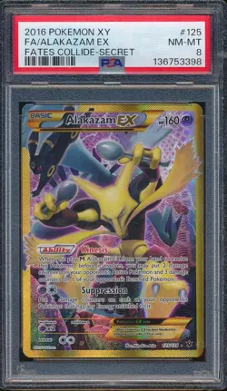 2016 Pokemon XY #125 Full Art Alakazam EX Fates Collide Secret Rare PSA 8 - Image 1