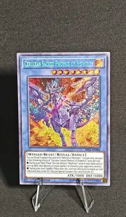 Yugioh Cerulean Sacred Phoenix of Nephthys HISU-EN006 Secret Rare 1st Ed LP - Image 1