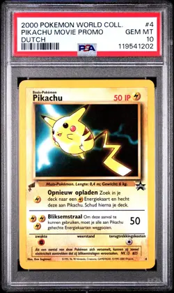 2000 POKEMON PIKACHU WORLD COLL DUTCH #4 PIKACHU MOVIE PROMO PSA 10 - Image 1