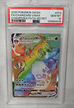 2020 Pokemon TCG SWSH Champion's Path Charizard VMAX 074 PSA 10 - Image 1
