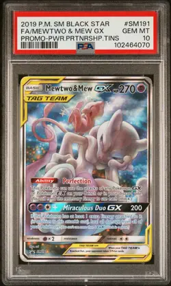 2019 POKEMON SM BLACK STAR PROMO SM191 FULL ART/MEWTWO & MEW GX PSA 10 - Image 1