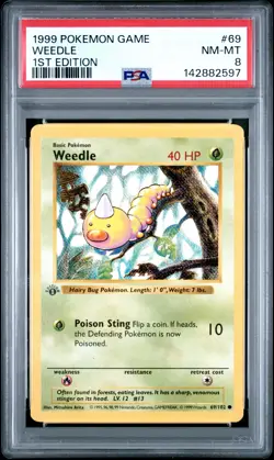 1999 POKEMON BASE SET 1ST EDITION #69 WEEDLE PSA 8 - Image 1