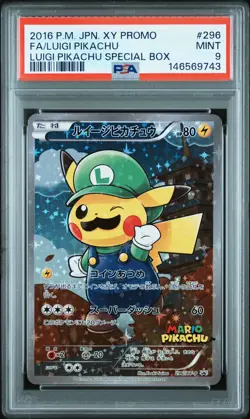 2016 POKEMON JPN XY PROMO LUIGI PIKACHU SPECIAL BOX FULL ART/LUIGI PIKACHU PSA 9 - Image 1