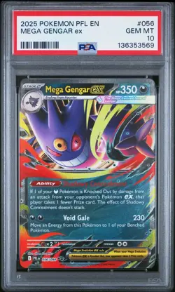 2025 Pokemon PFL EN Mega Gengar EX #56 Gem Mint 10 PSA Phantasmal Flames Rare - Image 1
