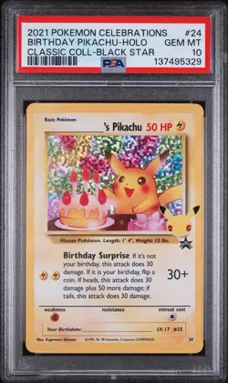 Pokemon Birthday Pikachu 24/53 Celebrations Classic Collection Holo PSA 10 Gem - Image 1