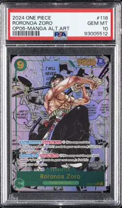 2024 ONE PIECE OP06-WINGS OF THE CAPTAIN MANGA ALTERNATE ART RORONOA ZORO PSA 10 - Image 1