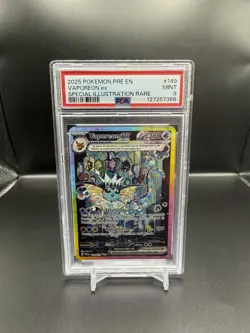 2025 Pokemon Prismatic Evolutions Vaporeon ex #149/131 PSA 9 - Image 1