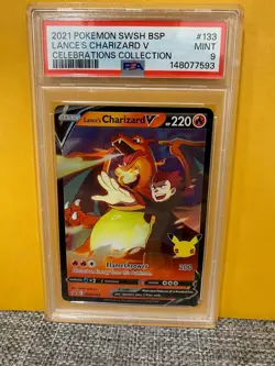 2021 POKEMON SWSH BLACK STAR PROMO CELEBRATIONS COLL LANCE'S CHARIZARD V PSA 9 - Image 1