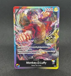 Monkey.D.Luffy 3rd Anniversary Tournament Stamp Rainbow Leader Promo Card NM - Image 1