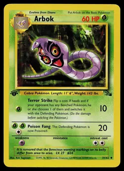 Pokemon Card - Arbok Fossil 31/62 Uncommon 1st Edition - Image 1
