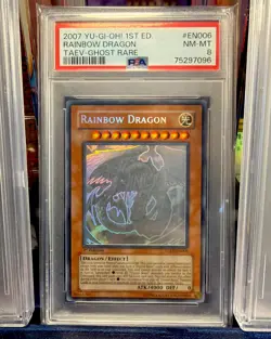 Yugioh Rainbow Dragon TAEV-EN006 Ghost Rare 1st Edition PSA 8 NM-MT - Image 1