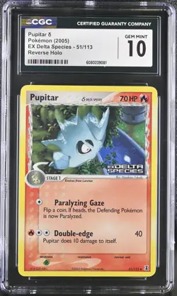 CGC 10 Pupitar EX Delta Species 51/113 Reverse Holo Stamped Pokemon Card - Image 1