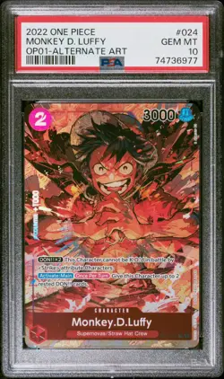 2022 MONKEY D LUFFY ONE PIECE OP01-024 ALT ART PSA 10 GEM ENGLISH ROMANCE DAWN - Image 1