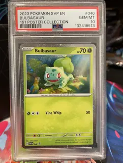 2023 Pokemon EN-151 Bulbasaur #046 Poster Collection PSA 10 with Swirl - Image 1