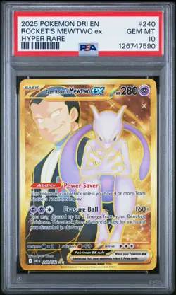 2025 POKEMON DRI EN-DESTINED RIVALS HYPER RARE TEAM ROCKET'S MEWTWO EX PSA 10 - Image 1