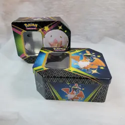 Pokemon Shining Fates Tin Empty Set Of 2 Cramorant V Eldegoss V, Tins Only - Image 1