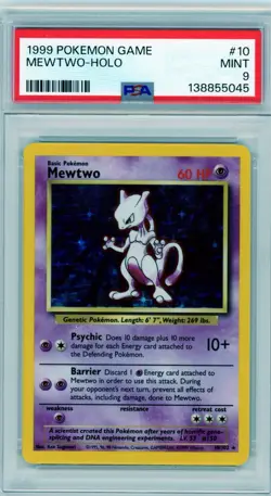1999 Pokemon Base Set Unlimited Mewtwo Holo #10 PSA 9 Mint - Image 1