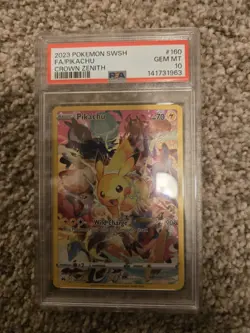 Pokemon Pikachu Secret Rare 160/159 Crown Zenith Full Art Holo PSA 10 - Image 1