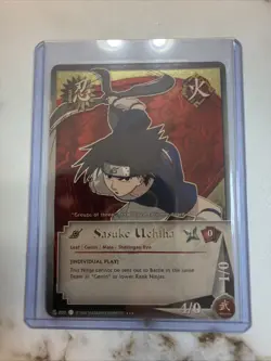 Naruto CCG Sasuke Uchiha holo super rare collectible card near mint or better - Image 1