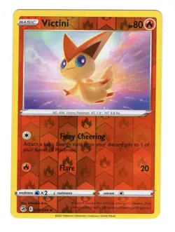 Pokemon TCG Victini SWSH Fusion Strike 036/264 Reverse Holo Uncommon Card NM - Image 1