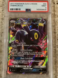 2017 Pokemon Umbreon GX 80/149 Ultra Rare Holo Full Art Sun & Moon TCG PSA 9 MNT - Image 1