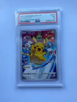 2021 POKEMON INDONESIAN S PROMO KFC CHAKI KIDS MEAL #016 FULL ART PIKACHU PSA 5 - Image 1