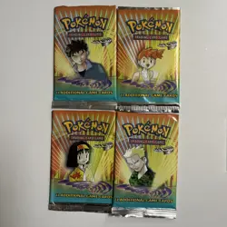 Gym Heroes empty booster packs set of 4 Complete Pokemon Artwork Set cut tops - Image 1