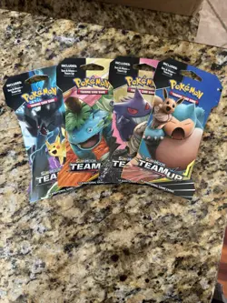 Pokemon Sun & Moon Team Up Sleeved Booster Packs Art Set 4 Packs - Image 1