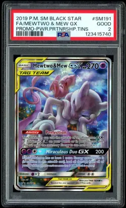 2019 POKEMON SM BLACK STAR PROMO #SM191 FULL ART/MEWTWO & MEW GX PSA 2 - Image 1