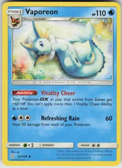 Vaporeon Uncommon SM - Cosmic Eclipse 42/236 Pokemon - Image 1