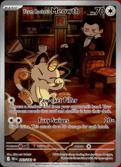 Team Rocket's Meowth 203/182 Holofoil - Pokemon SV10: Destined Rivals - Image 1