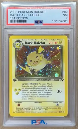 2000 Pokemon Dark Raichu Holo 1st Edition Team Rocket 83/82 PSA 7 NM - Image 1